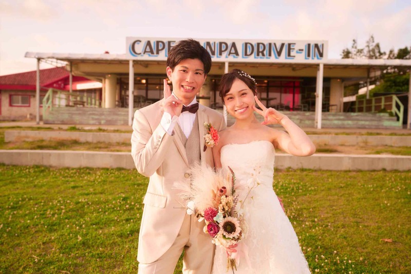 残波岬でサンセットフォト｜沖縄フォトウェディング