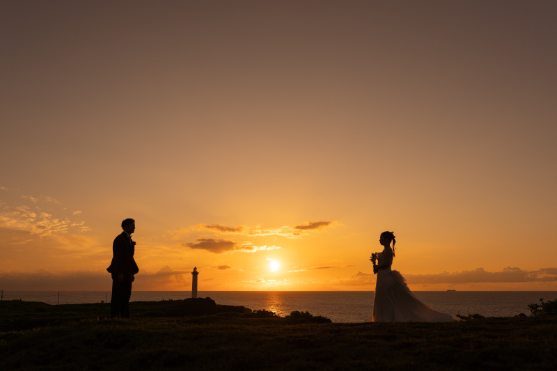 残波岬でサンセットフォト｜沖縄フォトウェディング