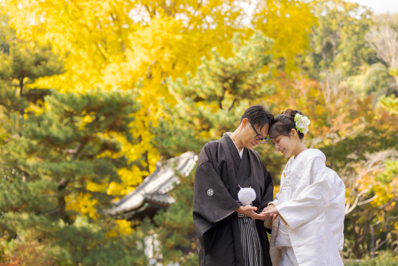 白無垢が引き立つ三溪園の紅葉スポット
