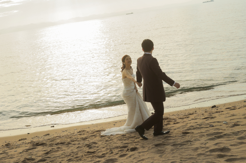 西陽が綺麗な海ロケーション撮影