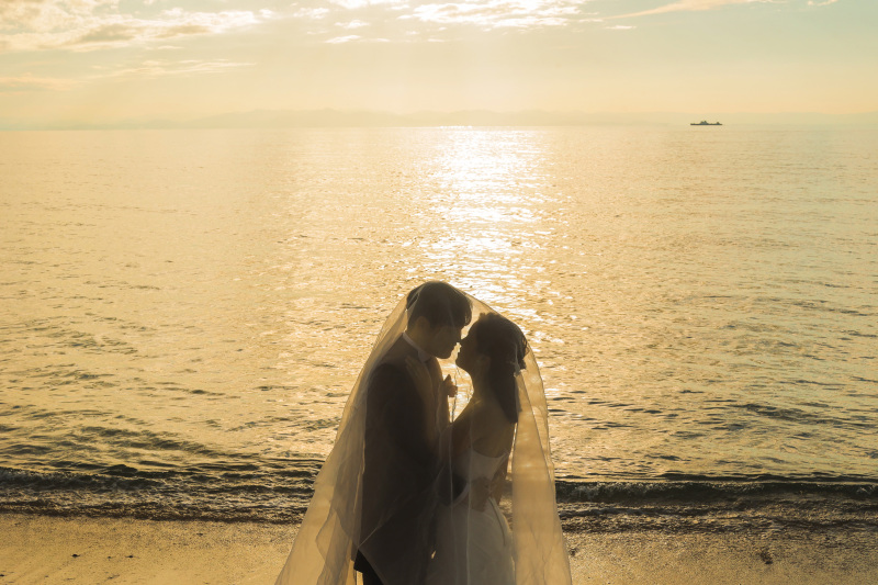 西陽が綺麗な海ロケーション撮影