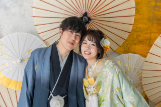 【和装×屋内庭園｜パステルグリーンの色打掛でふんわり優しい和装フォト】