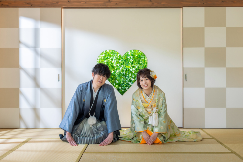 【和装×屋内庭園｜パステルグリーンの色打掛でふんわり優しい和装フォト】