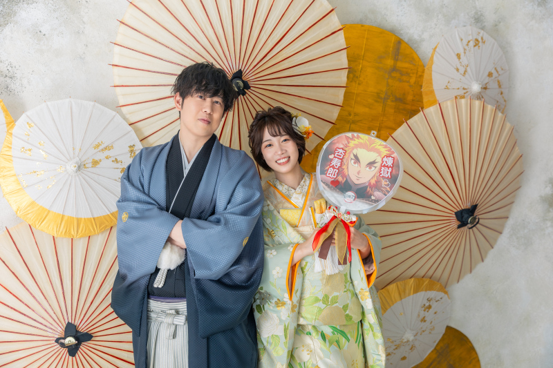 【和装×屋内庭園｜パステルグリーンの色打掛でふんわり優しい和装フォト】