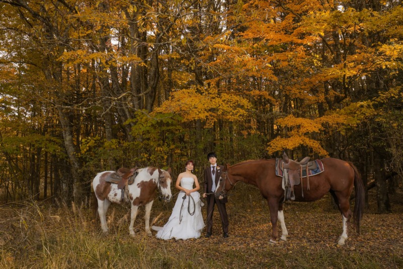 富士山近くで乗馬撮影