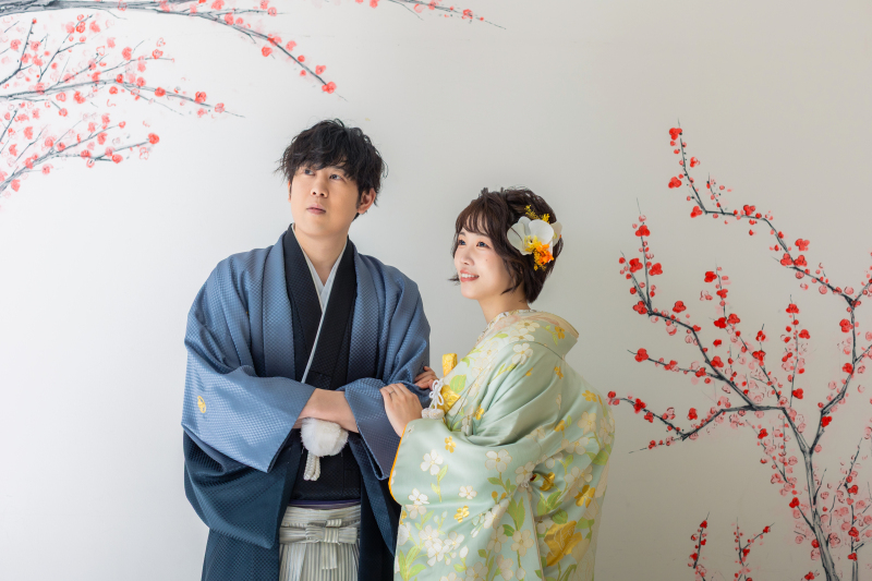 【和装×屋内庭園｜パステルグリーンの色打掛でふんわり優しい和装フォト】