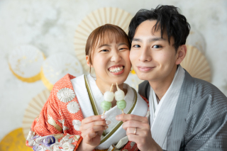 笑顔はじける屋内庭園スタジオ撮影