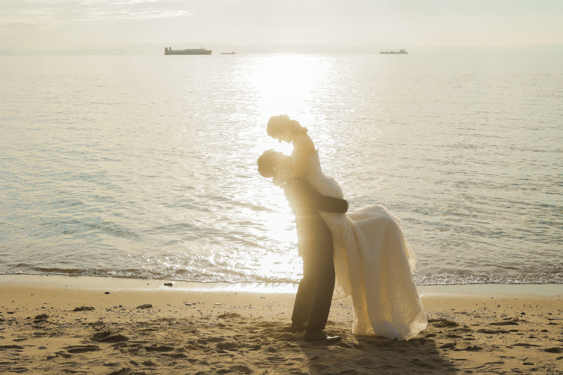 西陽が綺麗な海ロケーション撮影