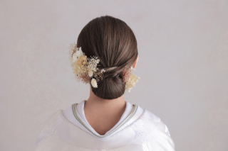 和装シニヨン×ドライフラワー