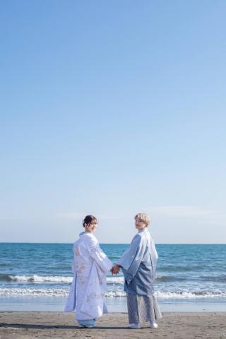 春の和装撮影は、海和装