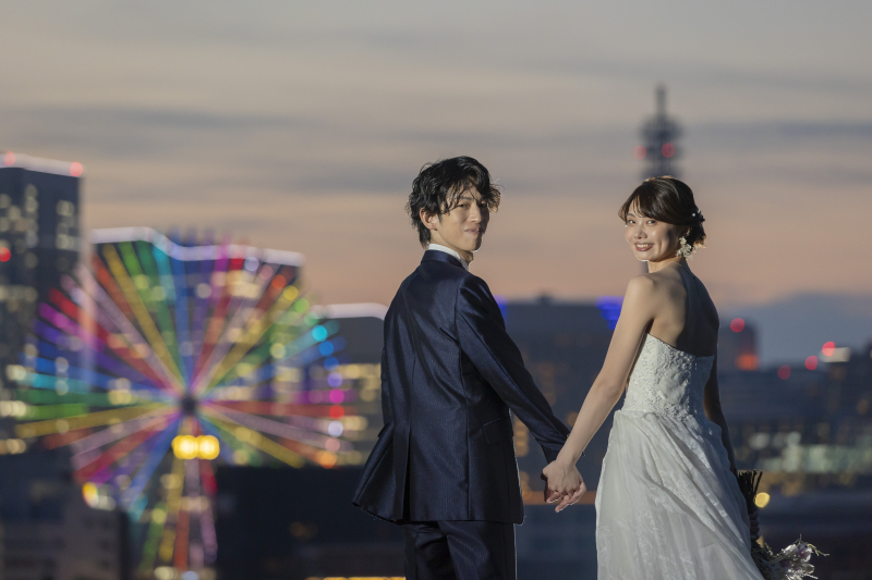 夕日・夜景の大桟橋でとっても素敵なお写真が撮影できました♪