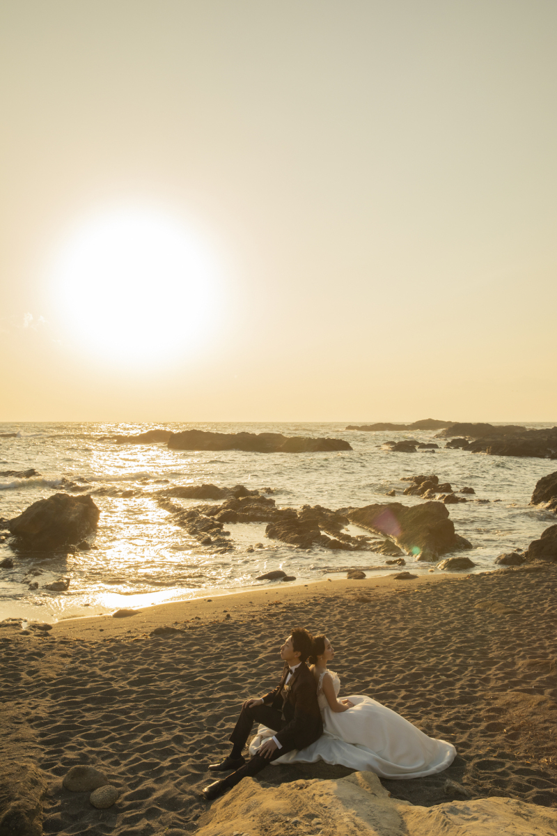 城ヶ島の夕日に溶け込むヘアメイク