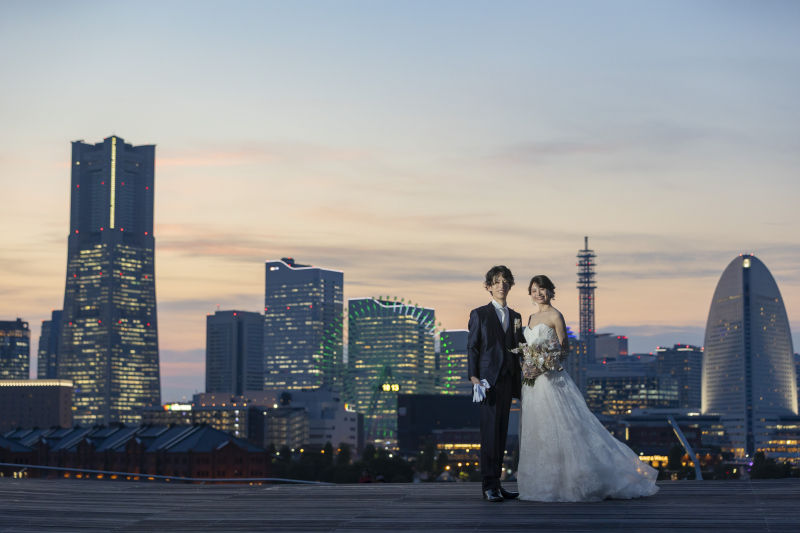 夕日・夜景の大桟橋でとっても素敵なお写真が撮影できました♪