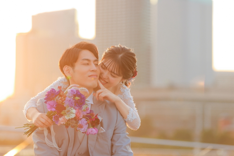 青空も夕景もよくばりに楽しんで　photo by 谷澤明美