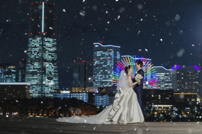 雪降る大桟橋夜景ロケーション！
