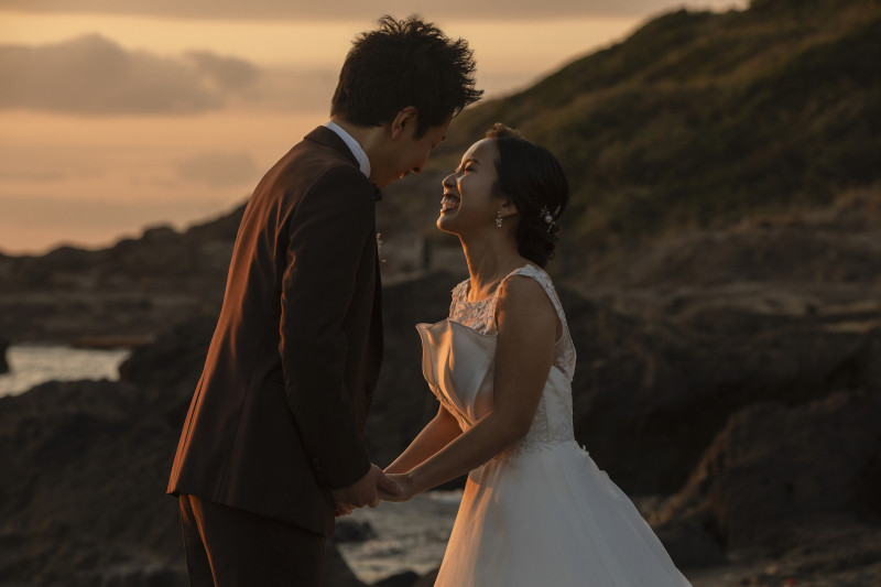 城ヶ島の夕日に溶け込むヘアメイク