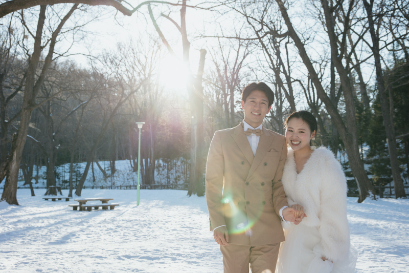 冬の前田森林公園で撮影するウエディングフォト☃️✨