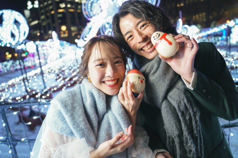 冬の大通公園・すすきので札幌らしいウエディングフォト♡