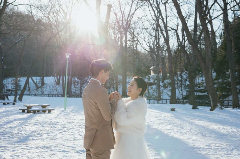 冬の前田森林公園で撮影するウエディングフォト☃️✨
