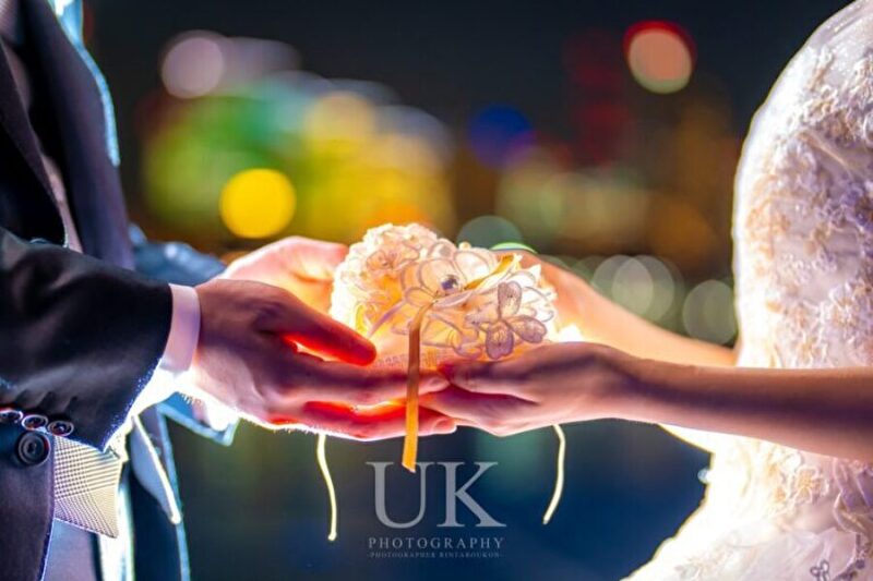 【横浜みなとみらいウェディング撮影】海外の街並みレトロな風景の夜景ウェディング