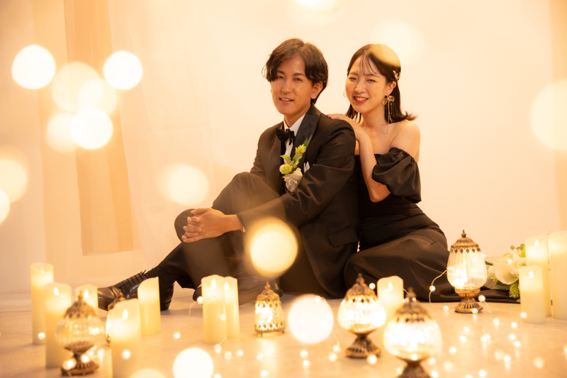 スタジオでナイト風ウェディング撮影もできちゃう♡