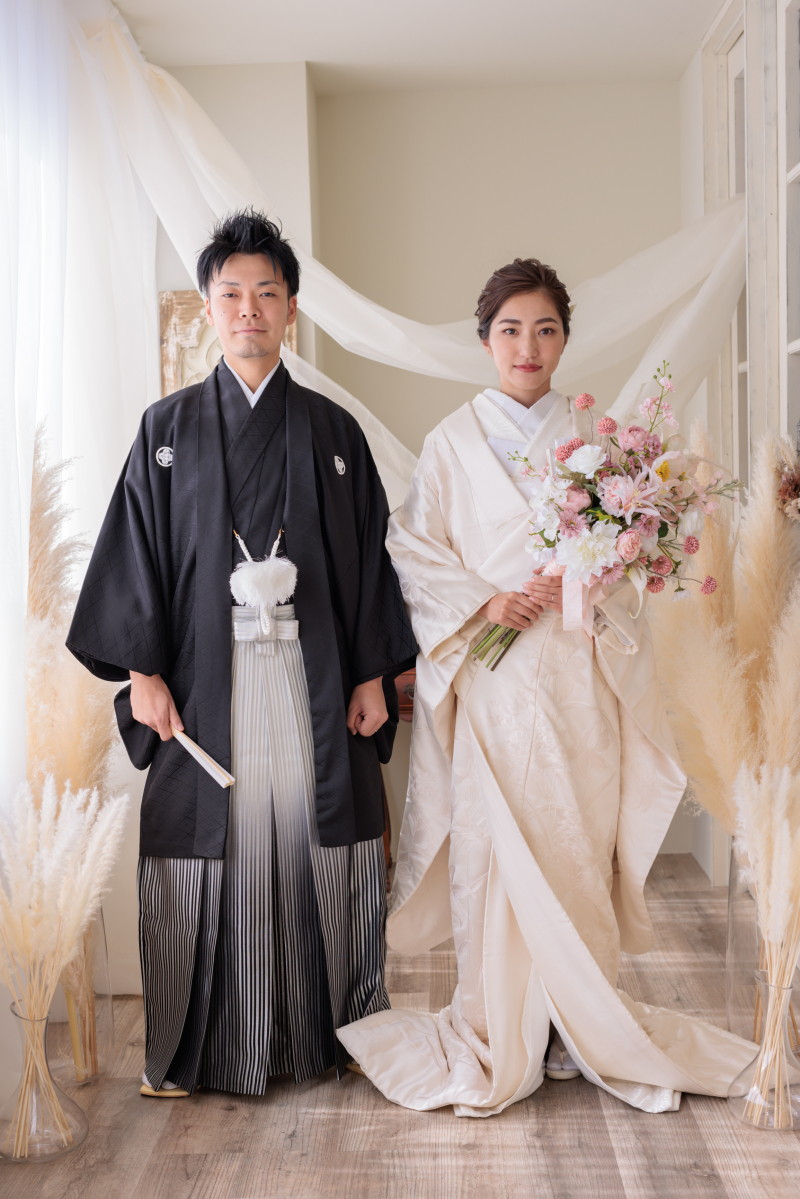 笑顔が素敵なお二人の和装スタジオ撮影♪