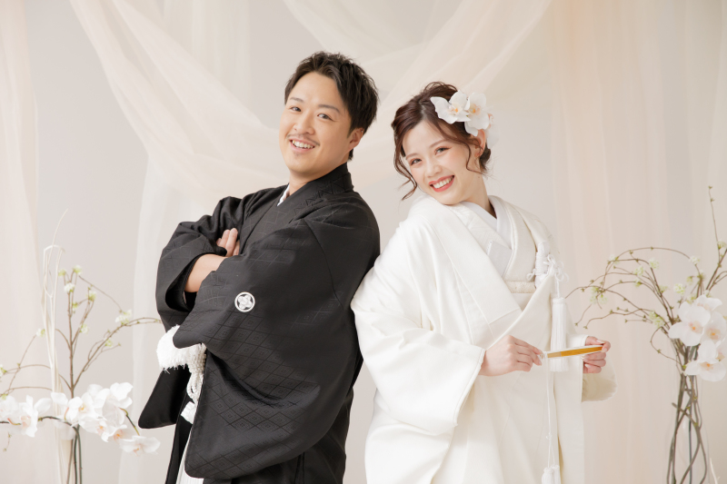 天候に左右されないスタジオ撮影☆和装+洋装98,000円