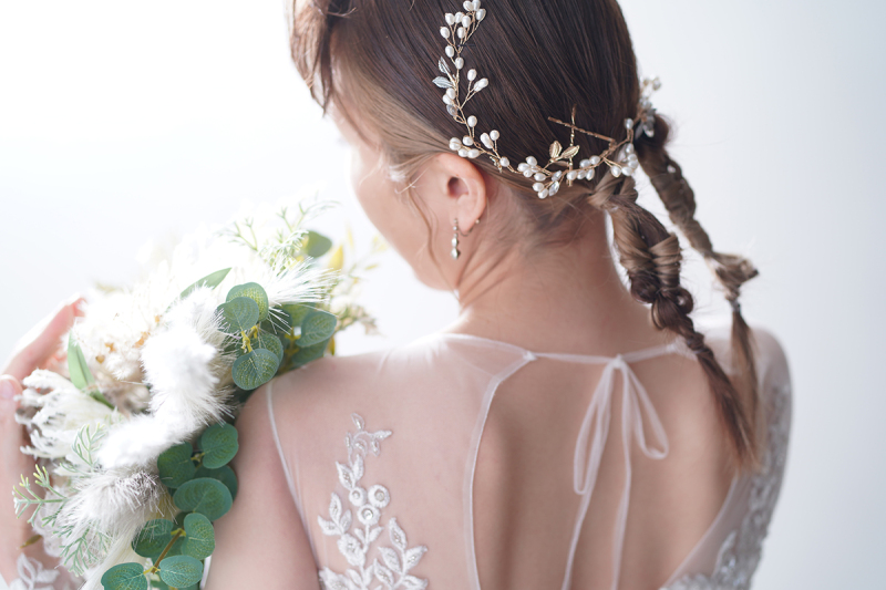フィッシュボーンの花嫁ヘア