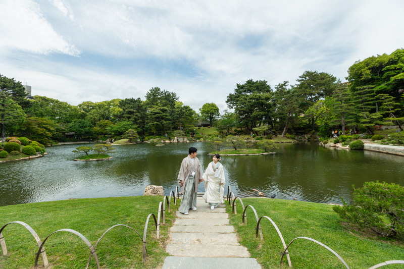 初夏の緑に包まれて──縮景園で叶える和装前撮り