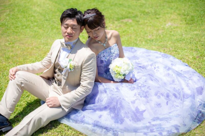 #99 ベージュタキシード&薄紫カラードレス♡