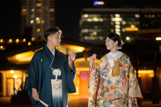 ナイトフォトウエディングが幻想的…！