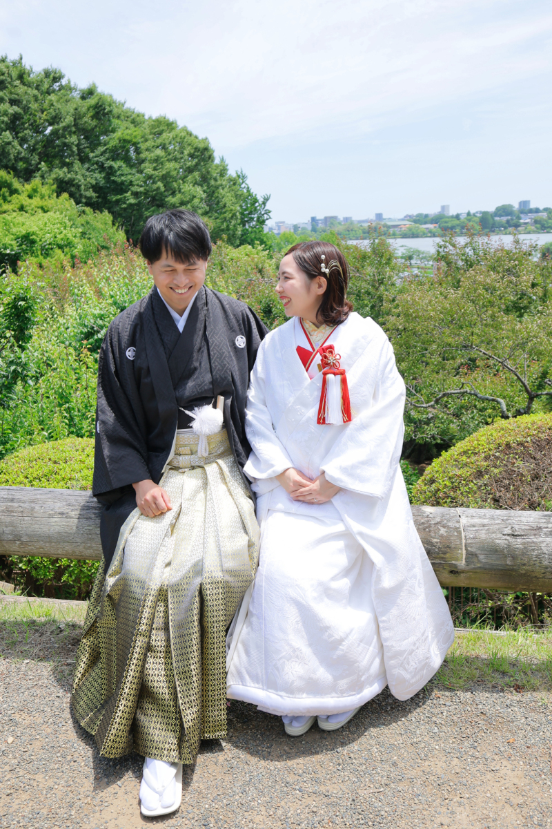 偕楽園から見える千波湖バックに・・・