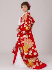 四季花に丸紋(赤) 