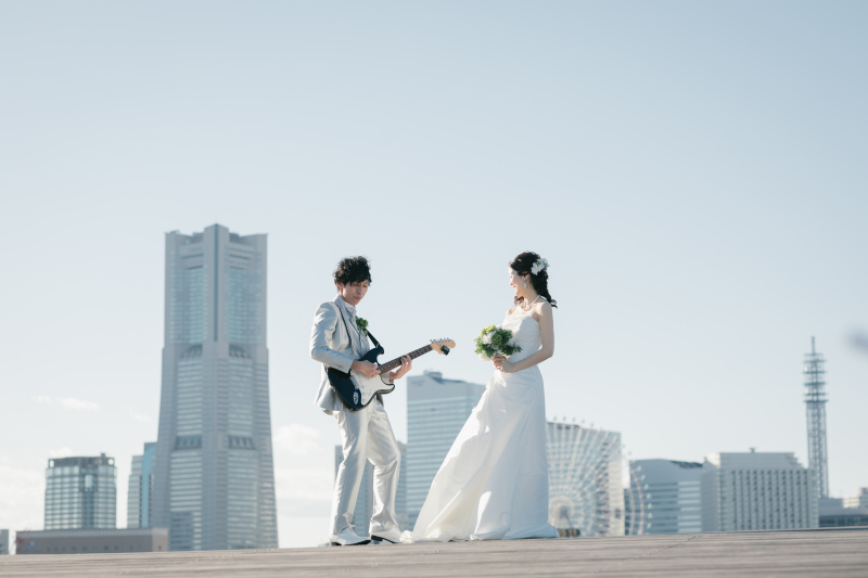 みなとみらいをバックに