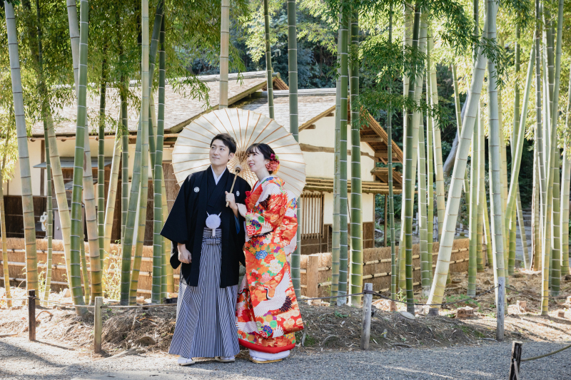 竹林を背景に・・