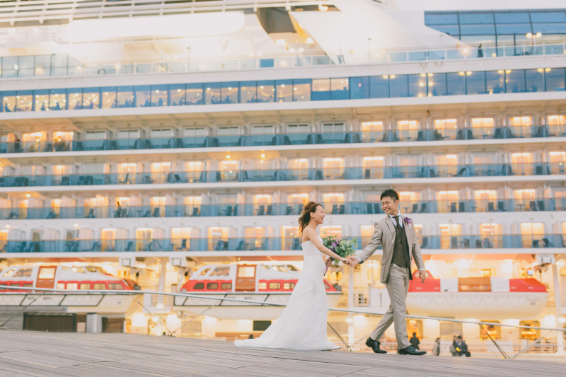 旅行船をバックに♪