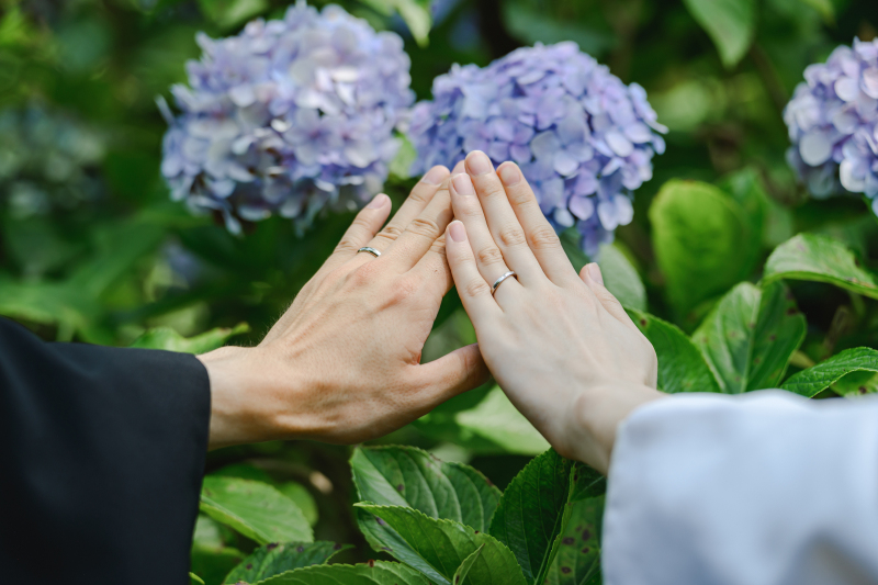 紫陽花を背景にお手元ショット*