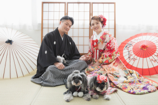 スタジオでわんちゃんやご家族様と