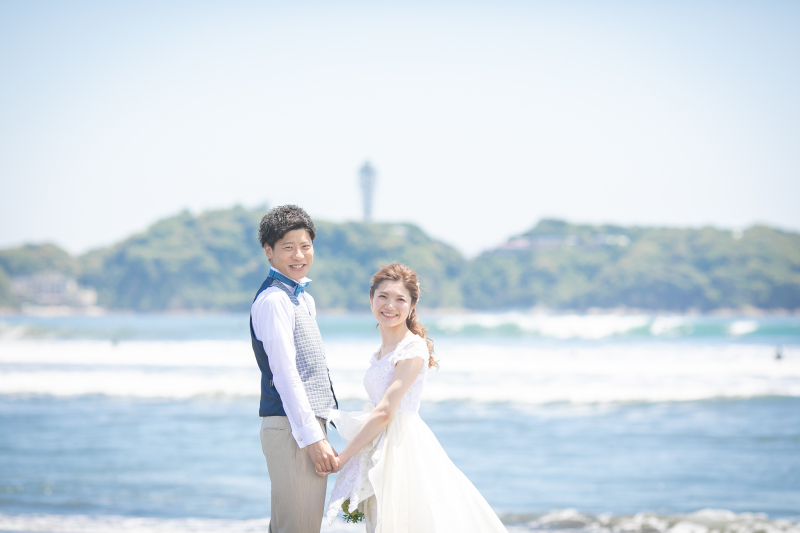 【海ロケプラン】湘南・三浦・葉山エリアから選べる海フォトプラン◆ご新婦様のヘアセット&メイク・ご移動費・申請費・全データ込み