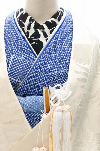 刺繍襟(黒地・鶴)