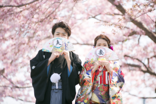 桜と和装前撮り＊
