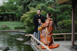 平成庭園と東京駅。