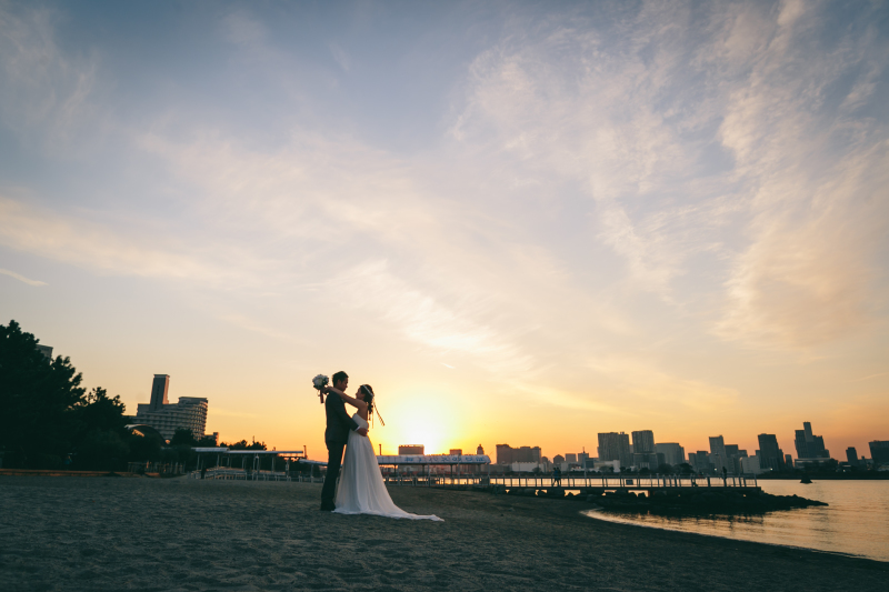 夕日をバックに！