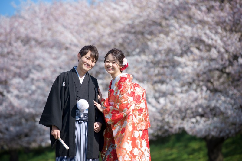 満開の桜と一緒に