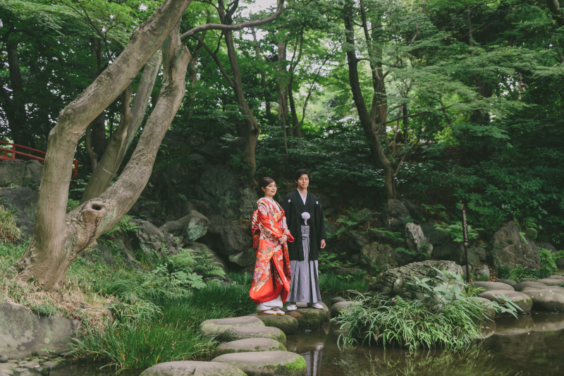 日本庭園でロケーション撮影