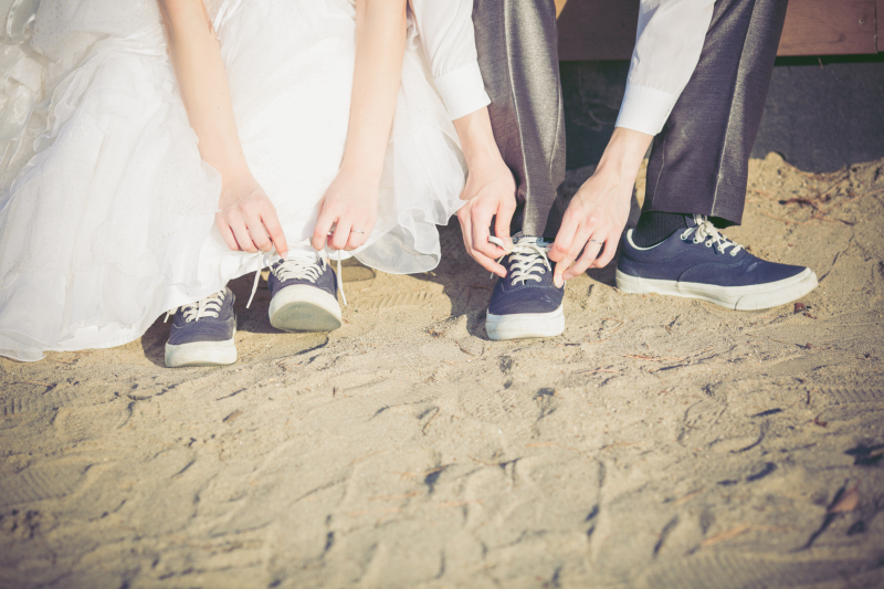 砂浜ならではのカジュアルな足元で!