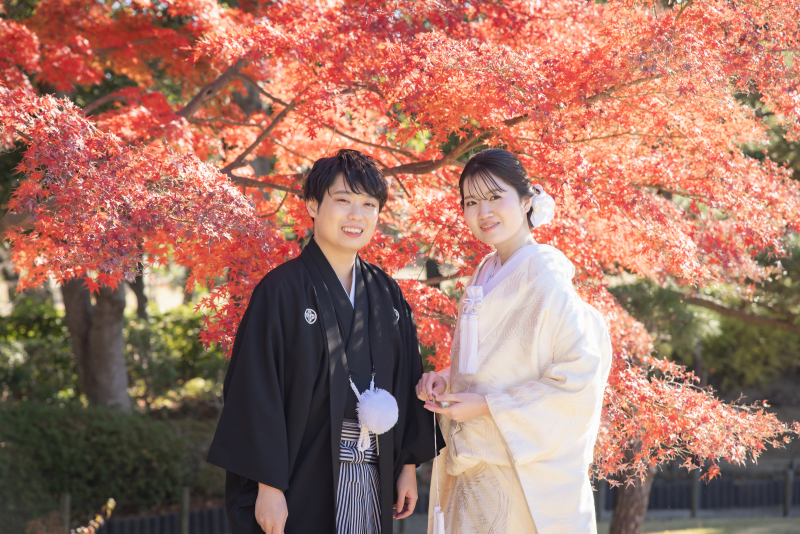 紅葉の見頃を迎えたもみじの樹の下で・・・