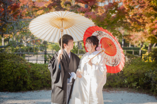 平成庭園で白無垢撮影