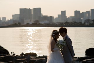 夕暮れのお台場で♡