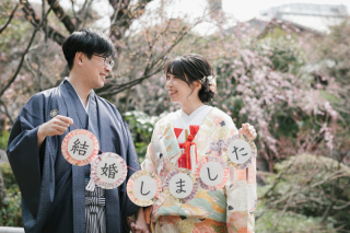 梅が咲く目白庭園で和装ロケーション